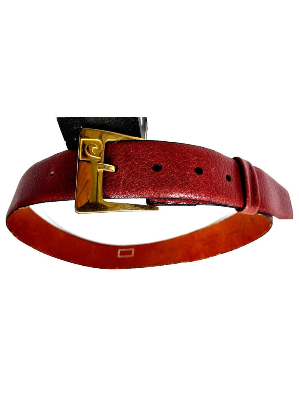 1970S PIERRE CARDIN Men's Bohemian Belt 29 Brick Brown Leather Gold Buckle Spain